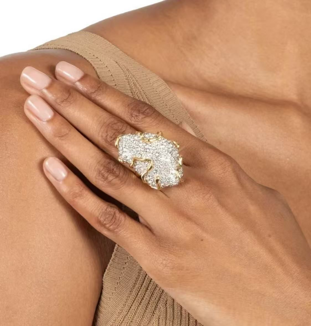 Alexis Bittar Molten Pavé Crystal Double Band Cocktail Statement Ring Retired